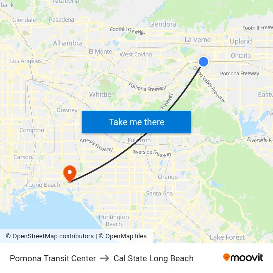 Pomona Transit Center to Cal State Long Beach map