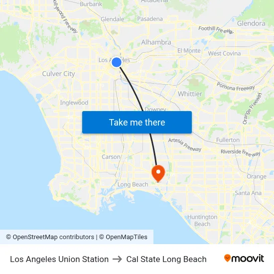 Los Angeles Union Station to Cal State Long Beach map