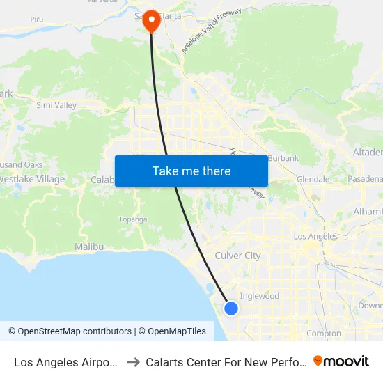 Los Angeles Airport LAX to Calarts Center For New Performance map
