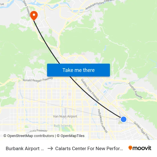 Burbank Airport BUR to Calarts Center For New Performance map