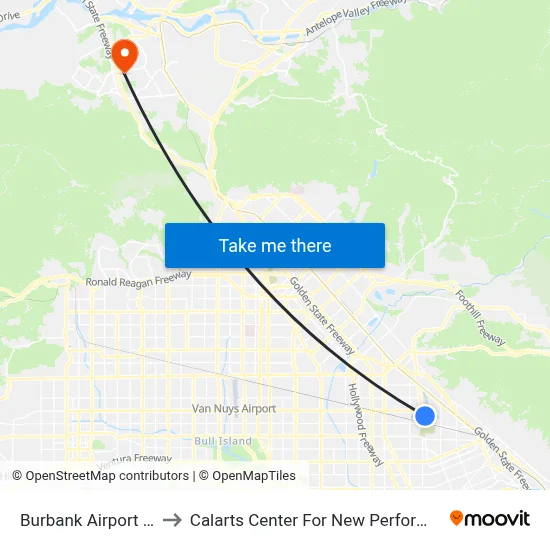 Burbank Airport Bar to Calarts Center For New Performance map