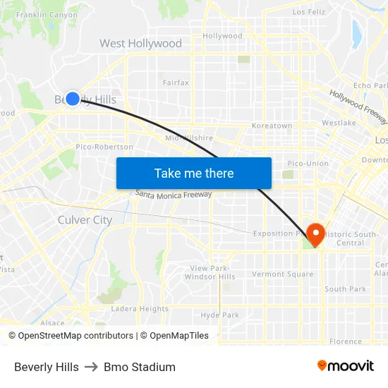 Beverly Hills to Bmo Stadium map