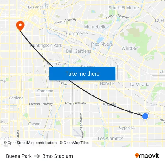 Buena Park to Bmo Stadium map