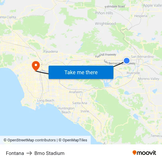Fontana to Bmo Stadium map
