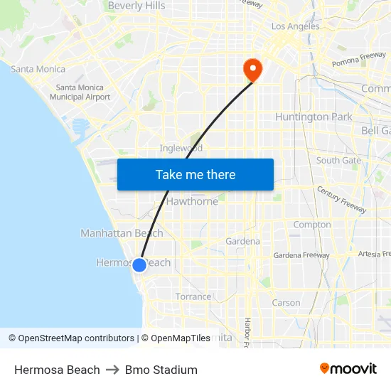 Hermosa Beach to Bmo Stadium map