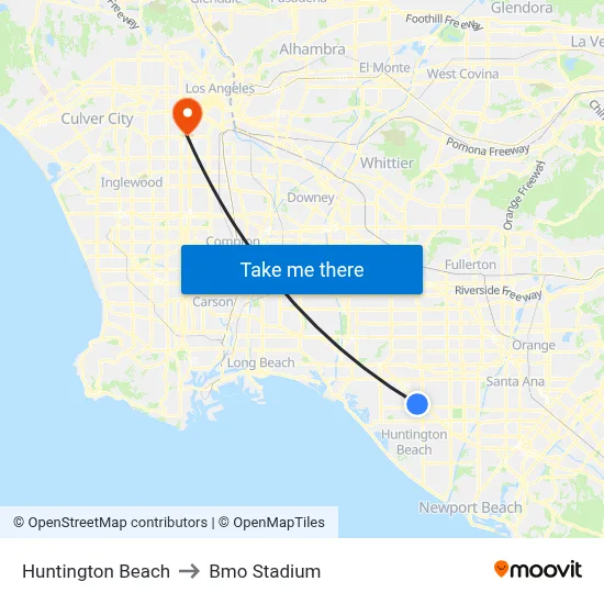 Huntington Beach to Bmo Stadium map