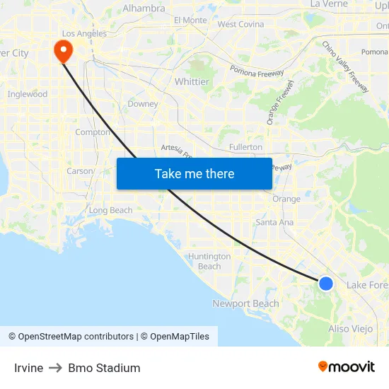 Irvine to Bmo Stadium map
