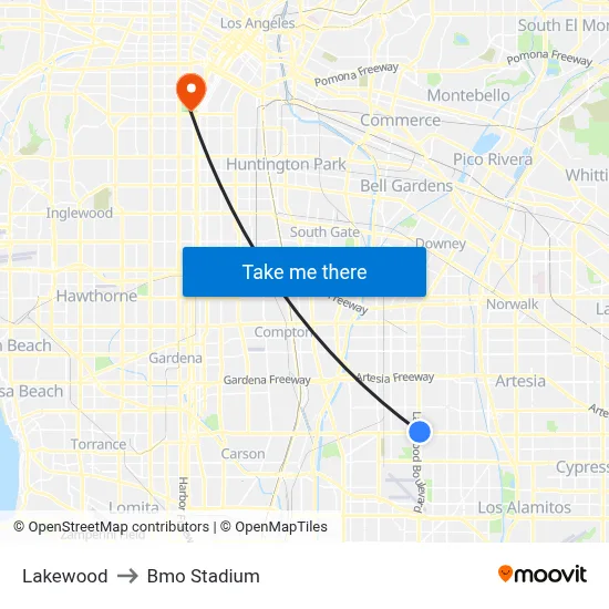 Lakewood to Bmo Stadium map