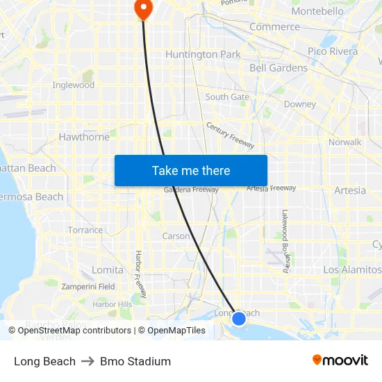 Long Beach to Bmo Stadium map