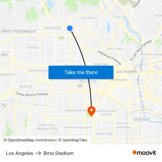 Los Angeles to Bmo Stadium map