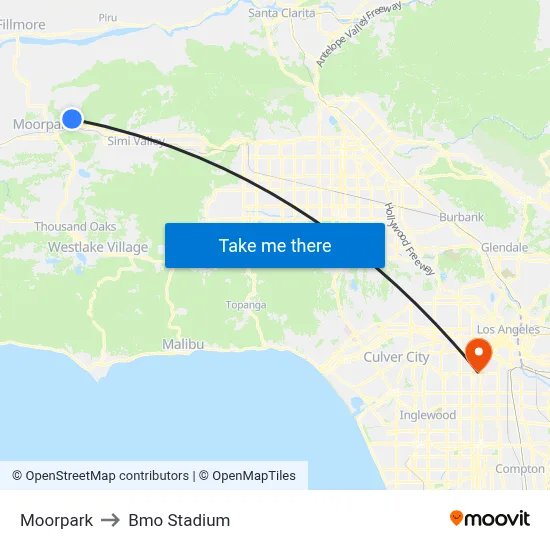 Moorpark to Bmo Stadium map