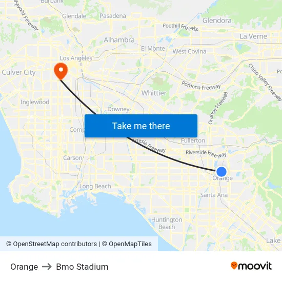 Orange to Bmo Stadium map