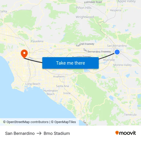 San Bernardino to Bmo Stadium map