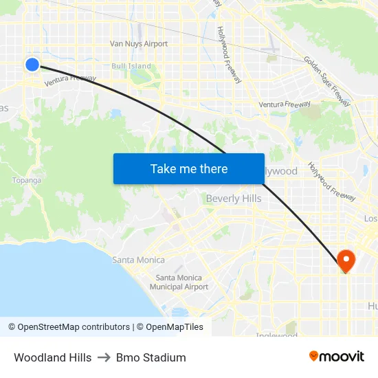 Woodland Hills to Bmo Stadium map