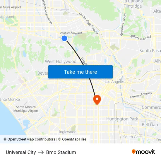 Universal City to Bmo Stadium map