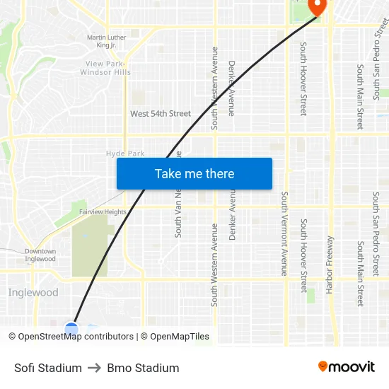 Sofi Stadium to Bmo Stadium map