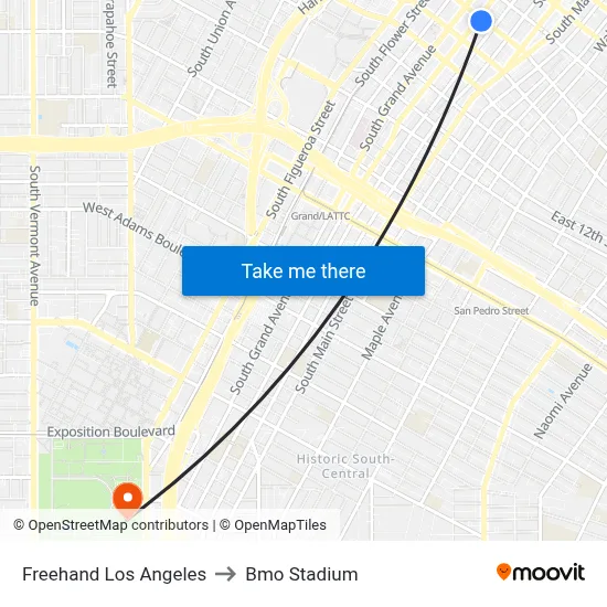 Freehand Los Angeles to Bmo Stadium map