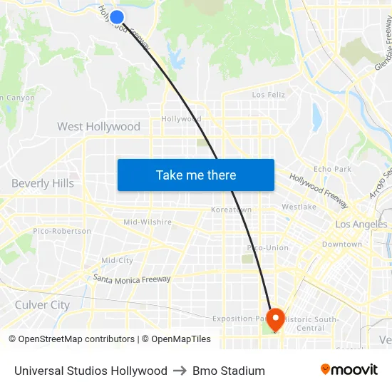 Universal Studios Hollywood to Bmo Stadium map