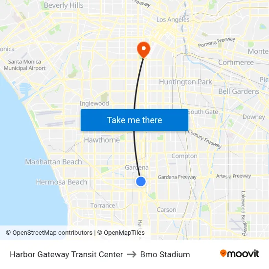 Harbor Gateway Transit Center to Bmo Stadium map
