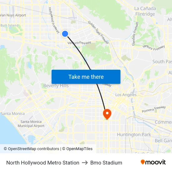 North Hollywood Metro Station to Bmo Stadium map