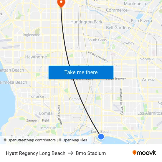 Hyatt Regency Long Beach to Bmo Stadium map