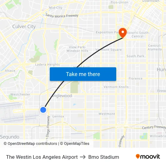 The Westin Los Angeles Airport to Bmo Stadium map