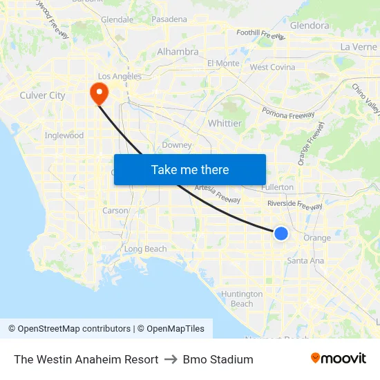 The Westin Anaheim Resort to Bmo Stadium map