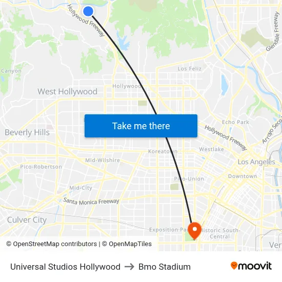 Universal Studios Hollywood to Bmo Stadium map