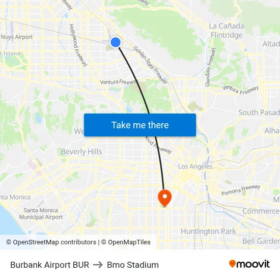 Burbank Airport BUR to Bmo Stadium map