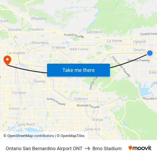 Ontario San Bernardino Airport ONT to Bmo Stadium map