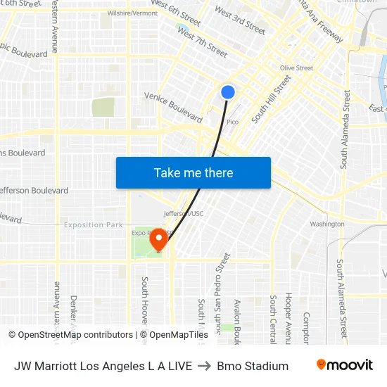JW Marriott Los Angeles L A LIVE to Bmo Stadium map