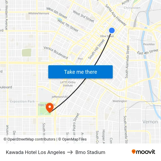 Kawada Hotel Los Angeles to Bmo Stadium map