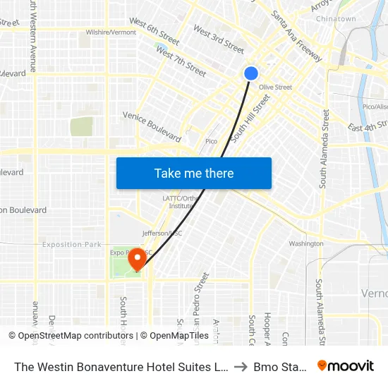 The Westin Bonaventure Hotel Suites Los Angeles to Bmo Stadium map