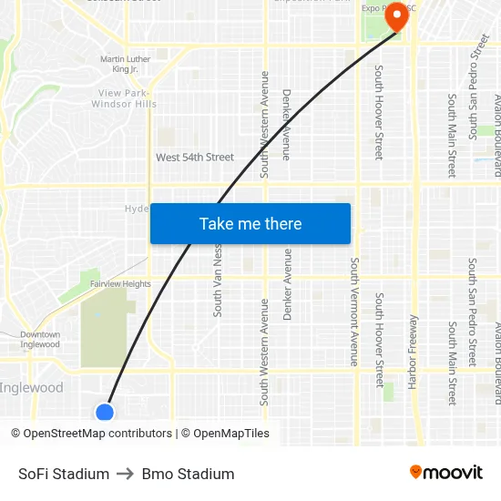 SoFi Stadium to Bmo Stadium map