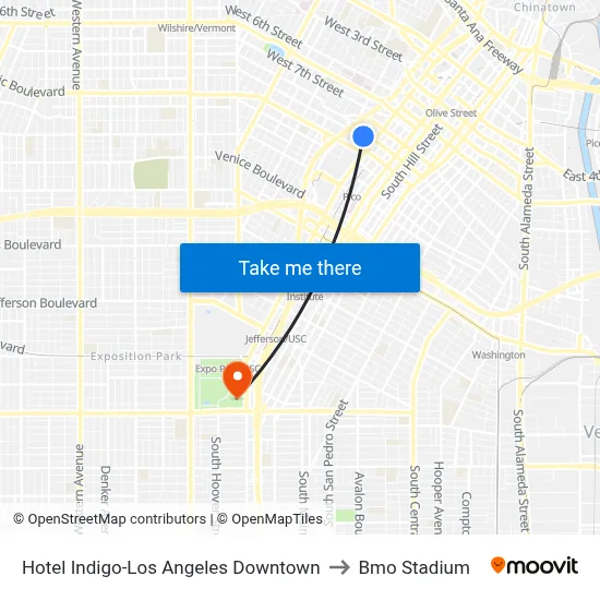 Hotel Indigo-Los Angeles Downtown to Bmo Stadium map