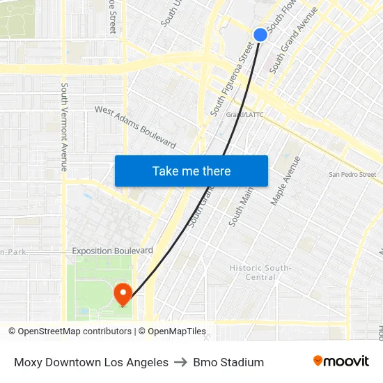 Moxy Downtown Los Angeles to Bmo Stadium map
