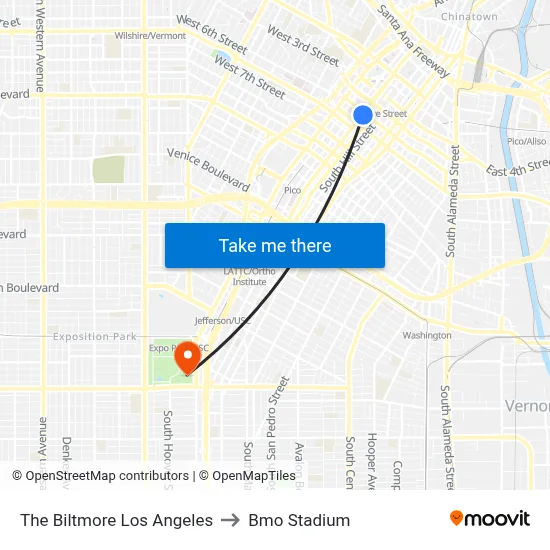 The Biltmore Los Angeles to Bmo Stadium map