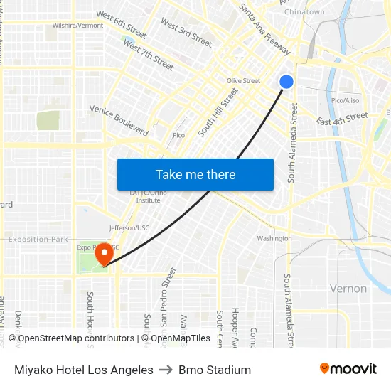 Miyako Hotel Los Angeles to Bmo Stadium map