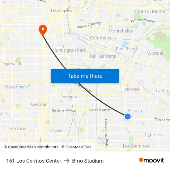 161 Los Cerritos Center to Bmo Stadium map