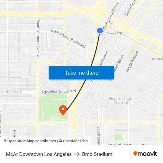 McAr Downtown Los Angeles to Bmo Stadium map