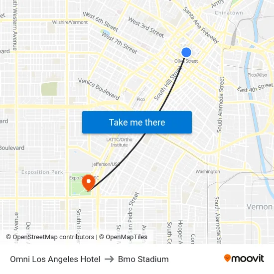 Omni Los Angeles Hotel to Bmo Stadium map