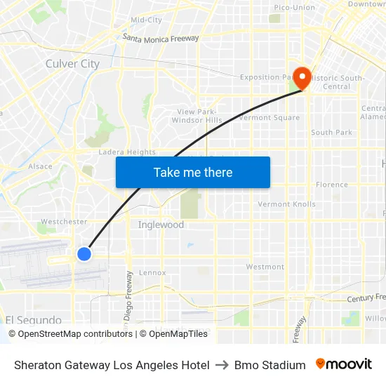 Sheraton Gateway Los Angeles Hotel to Bmo Stadium map