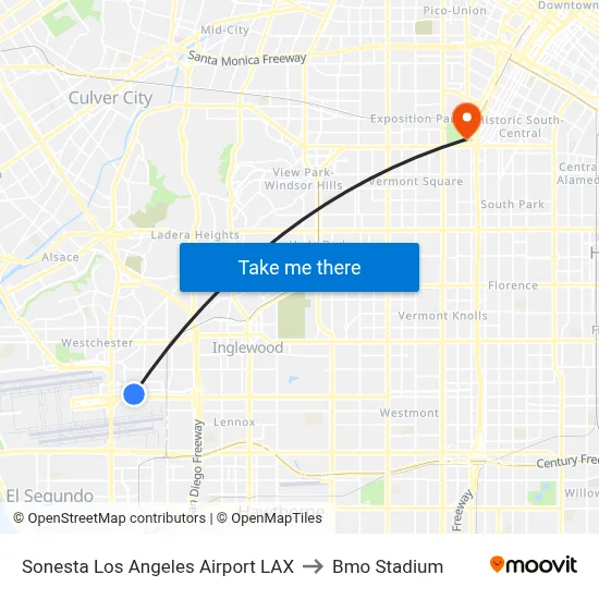 Sonesta Los Angeles Airport LAX to Bmo Stadium map