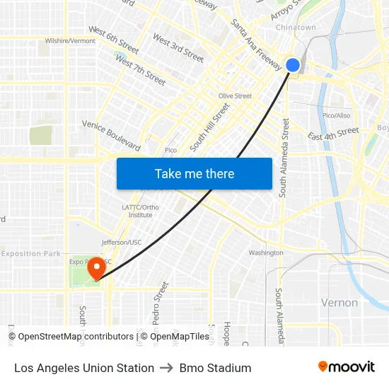 Los Angeles Union Station to Bmo Stadium map