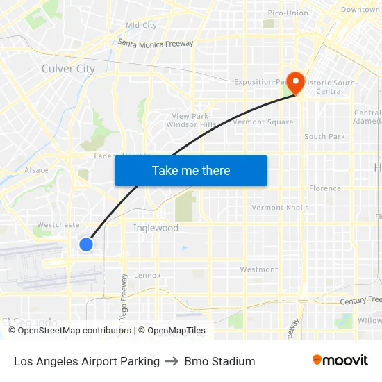 Los Angeles Airport Parking to Bmo Stadium map