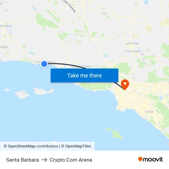 Santa Barbara to Crypto.Com Arena map