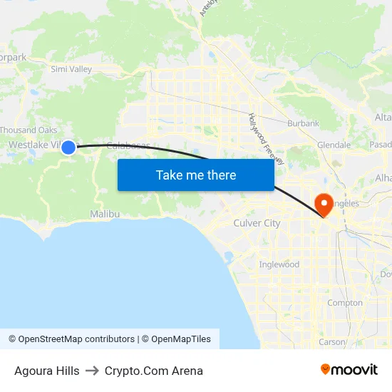 Agoura Hills to Crypto.Com Arena map