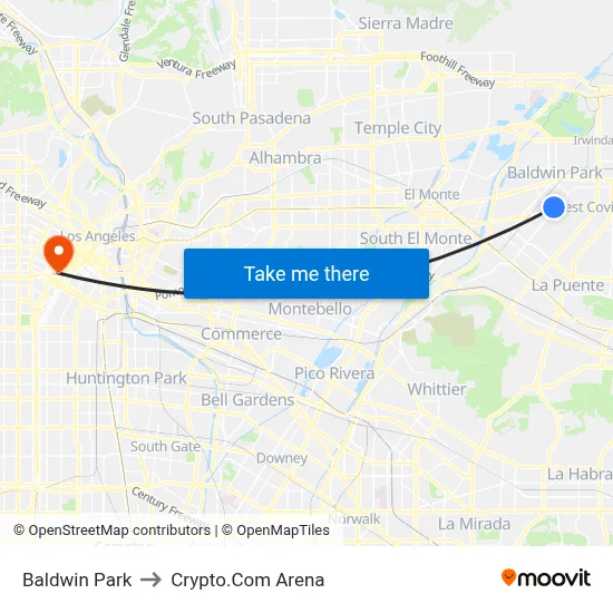 Baldwin Park to Crypto.Com Arena map