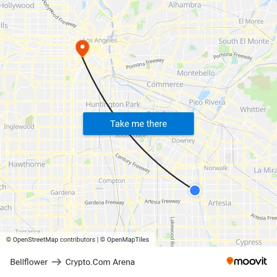 Bellflower to Crypto.Com Arena map