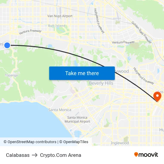 Calabasas to Crypto.Com Arena map